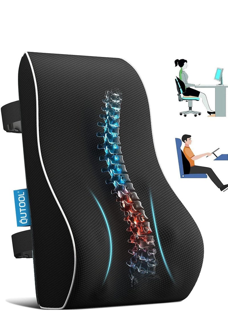 INFLUX Lumbar Support Pillow for Office Chair Memory Foam Back Cushion for Back Pain Relief Improve Posture Large Back Pillow for Car, Computer Chair, Recliner Breathable Mesh Cover Double Adjustable Straps - Image 1