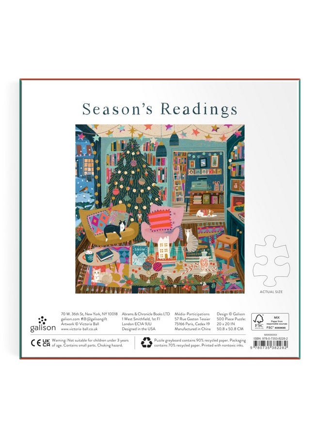 Galison Galison Season's Reading - 500 Piece Foil Jigsaw Puzzle Featuring Beautiful Artwork of A Cozy Christmas Bookshop Scene with Gold Foil Accents  - Image 3