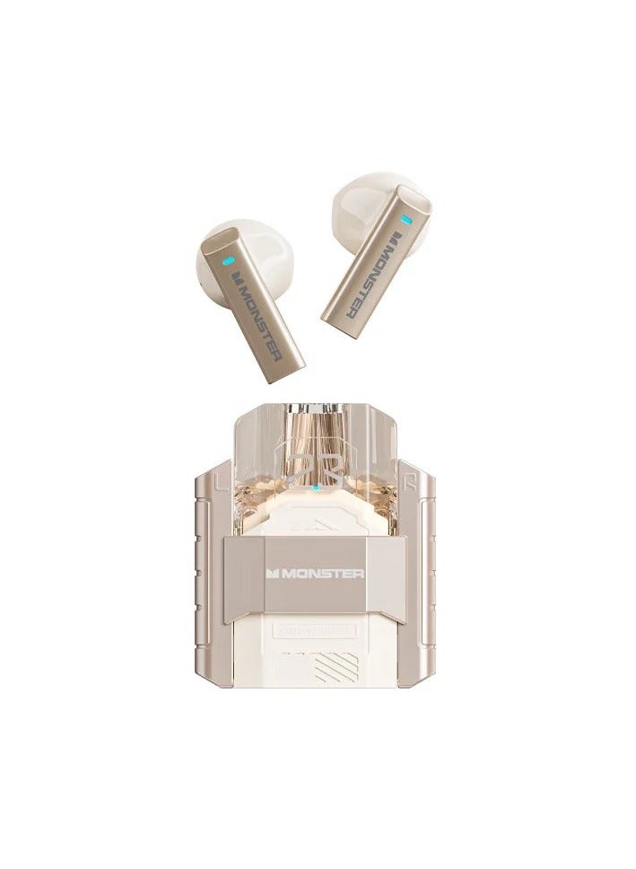 مونستر سماعات الرأس مونستر XKT23 اللاسلكية بتقنية البلوتوث، تصميم ميكا ستايل مصنوع من مادة معدنية، سماعة ألعاب مقاومة للماء لتقليل الضوضاء مع ميكروفون ذهبي