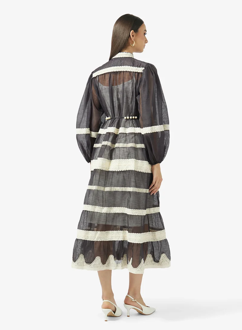 Khizana Puff Sleeves Tiered Dress