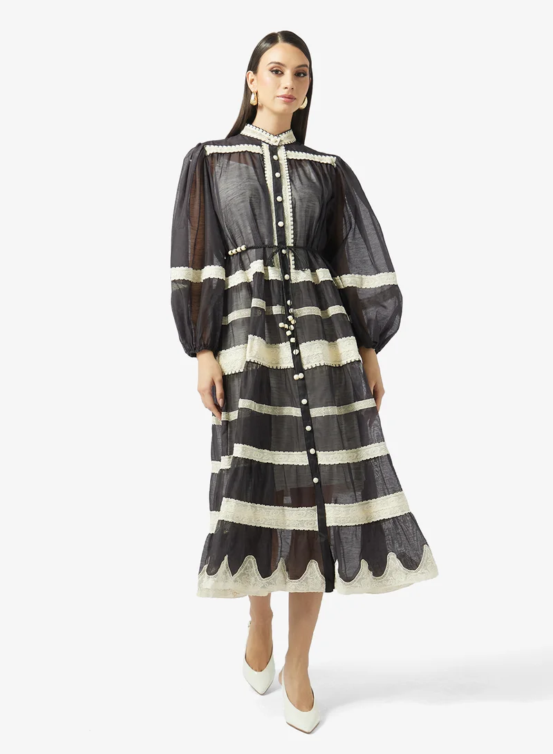 خزانة Puff Sleeves Tiered Dress