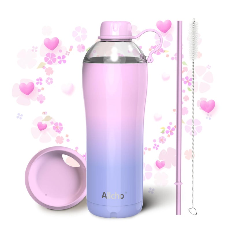 Allcho Insulated Water Bottle for Women, 24 oz Stainless Steel Water Bottles, Double Walled, 2 Lids (Chug & Tumbler) - Hydrate & Caffeinate,Available Gift Wrapping - Image 1
