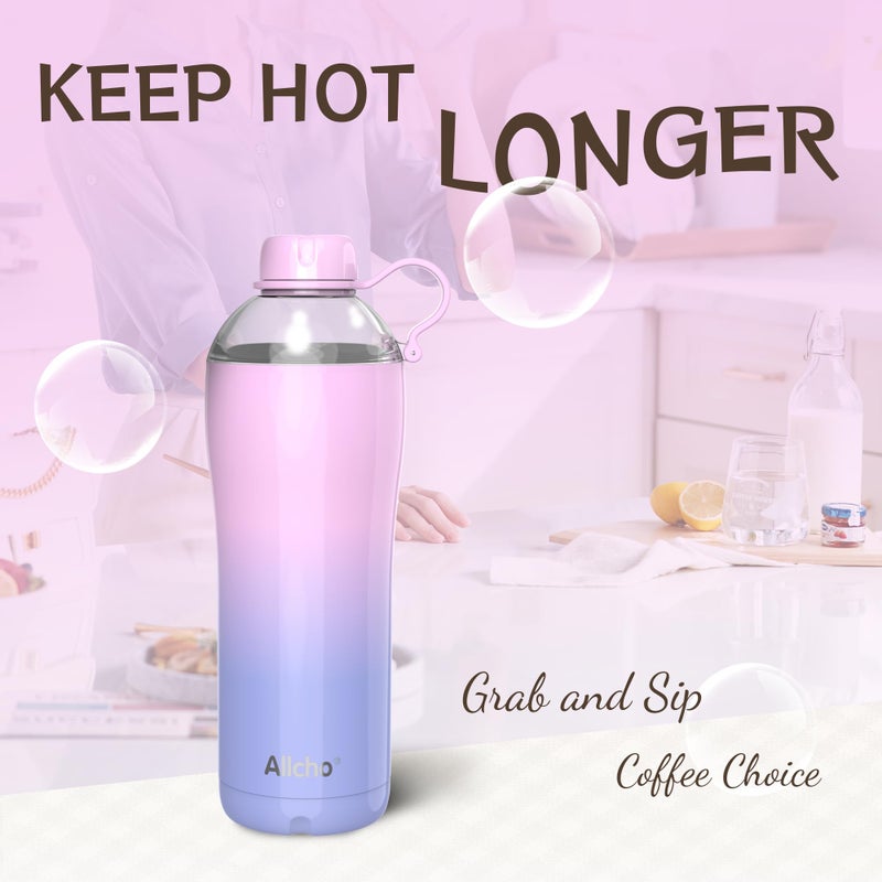Allcho Insulated Water Bottle for Women, 24 oz Stainless Steel Water Bottles, Double Walled, 2 Lids (Chug & Tumbler) - Hydrate & Caffeinate,Available Gift Wrapping - Image 5