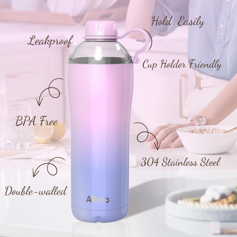 Allcho Insulated Water Bottle for Women, 24 oz Stainless Steel Water Bottles, Double Walled, 2 Lids (Chug & Tumbler) - Hydrate & Caffeinate,Available Gift Wrapping - Image 3