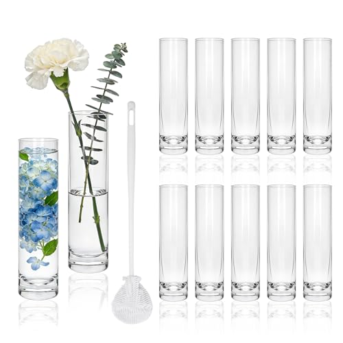 Brajttt 7.48 inch Tall Vases for Flowers,12PCS Glass Cylinder Vase, Single Rose Bud Vase for Event Decor,Bud Vases in Bulk for Wedding Centerpieces,Home Aesthetic Desk Decor, Party Decorations - Image 1