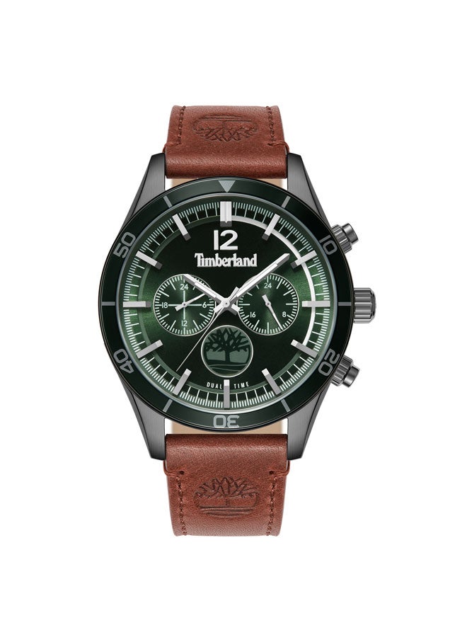 Timberland Men Ashmont 46 mm Men's Multifunction Watch Green Dial  & Brown Leather Strap - Image 1
