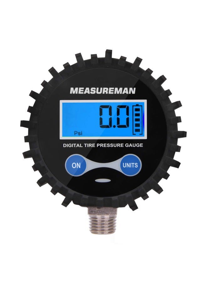 MEASUREMAN 2-1/2" Dial Size Digital Air Pressure Gauge with 1/4'' NPT Bottom Connector and Protective Boot, 0-200psi, Accuracy 1%, Battery Powered with LED Light - Image 1