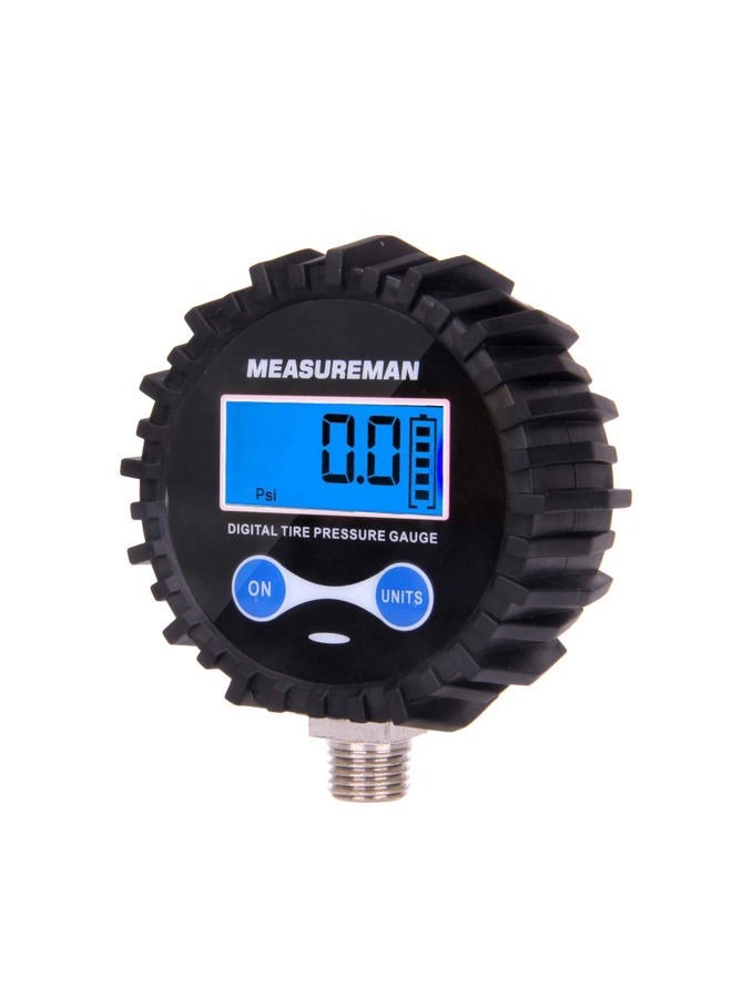 MEASUREMAN 2-1/2" Dial Size Digital Air Pressure Gauge with 1/4'' NPT Bottom Connector and Protective Boot, 0-200psi, Accuracy 1%, Battery Powered with LED Light - Image 2