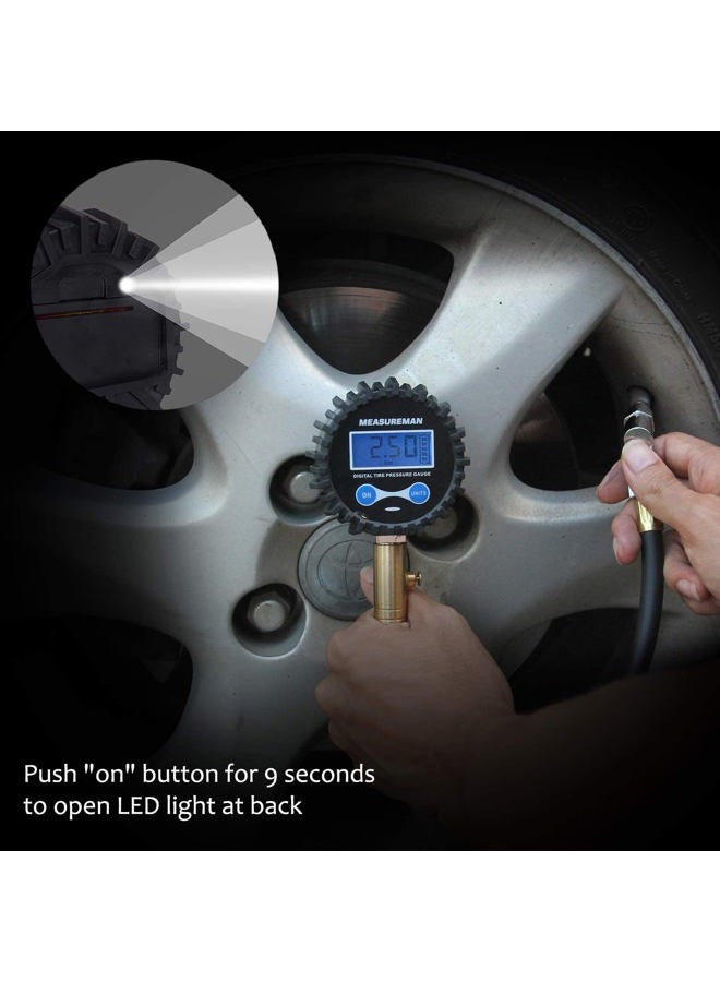 MEASUREMAN 2-1/2" Dial Size Digital Air Pressure Gauge with 1/4'' NPT Bottom Connector and Protective Boot, 0-200psi, Accuracy 1%, Battery Powered with LED Light - Image 5