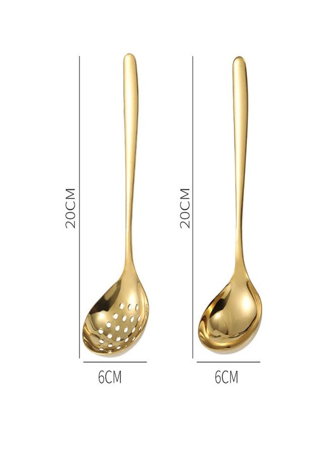 MBBITL Gold Soup Ladle Colander Slotted Spoon Set Stainless Steel Skimmer Strainer Gravy Hot Pot Server - Image 4