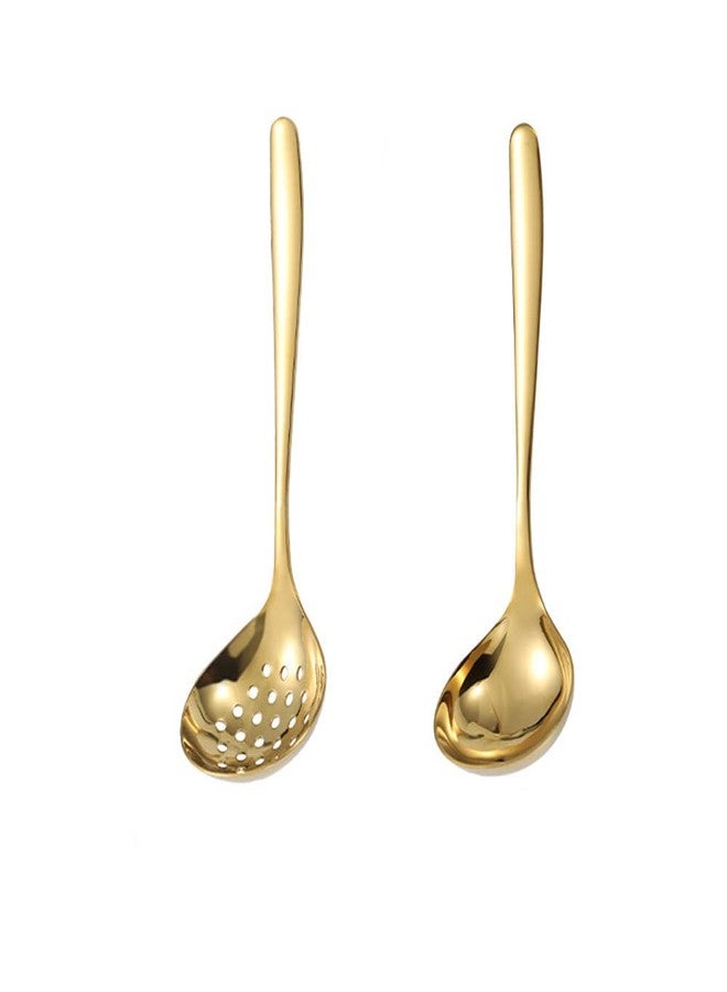 MBBITL Gold Soup Ladle Colander Slotted Spoon Set Stainless Steel Skimmer Strainer Gravy Hot Pot Server - Image 1