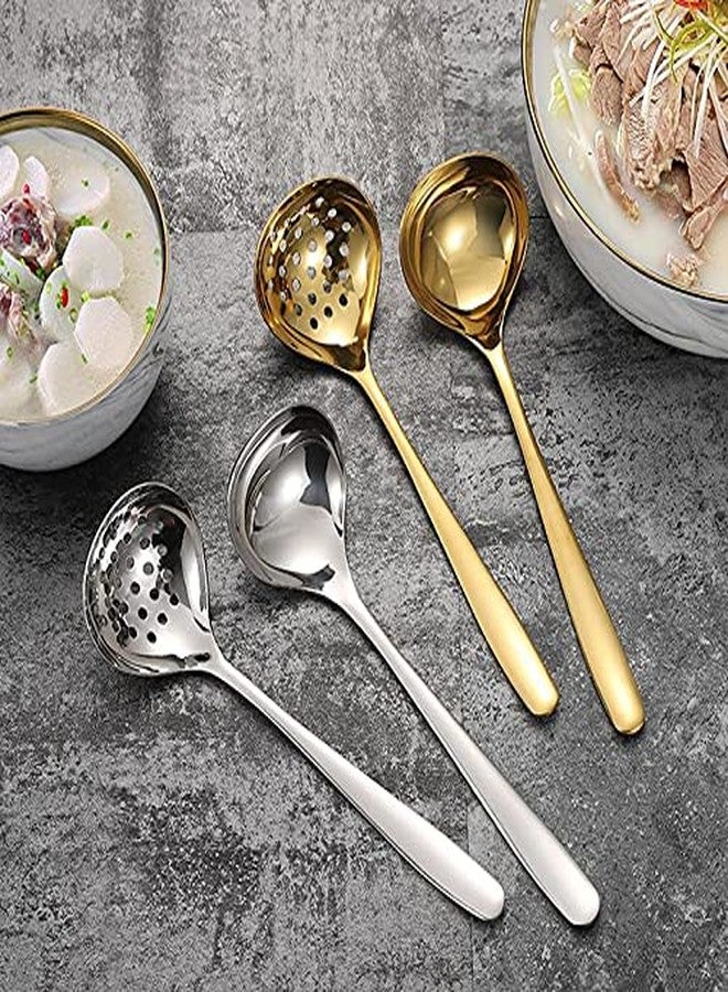 MBBITL Gold Soup Ladle Colander Slotted Spoon Set Stainless Steel Skimmer Strainer Gravy Hot Pot Server - Image 3