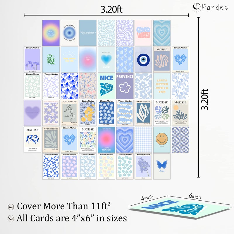 Fardes Blue Room Decor Aesthetic, 50pcs Danish Pastel Wall Collage Kit Aesthetic Pictures, Minimalist Decor Aesthetic Posters, Preppy Wall Decor for Teen Girls Bedroom Decor - Image 5
