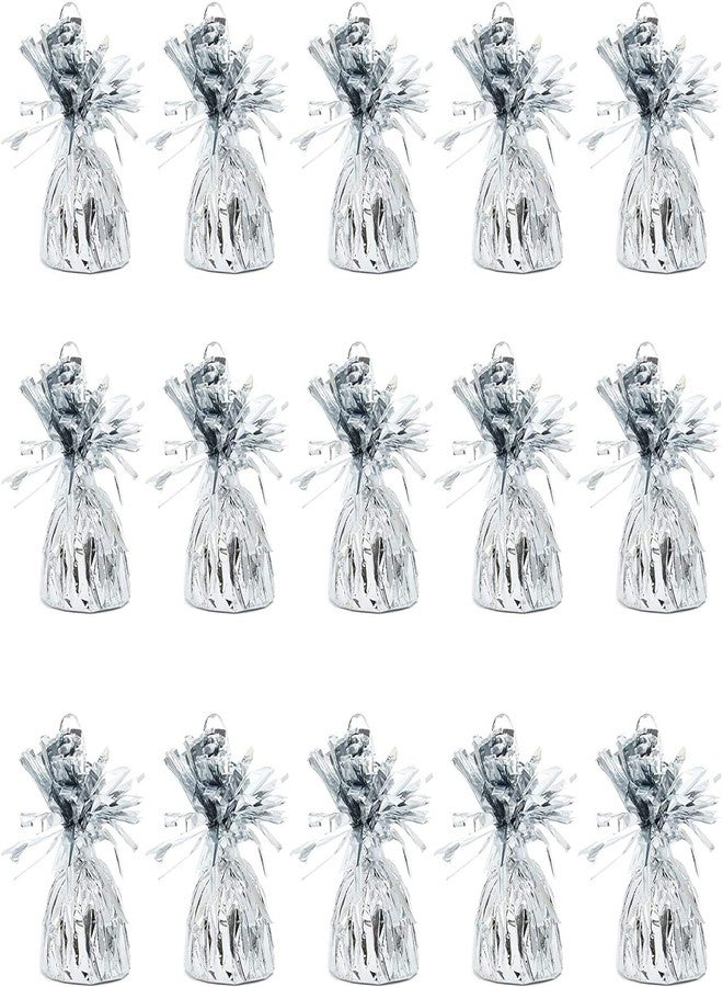 BLUE PANDA Balloon Weights - 4.5 x 2.35 in, Silver, 15 Pack - Table Balloon Stand Weight & Holder with Tinsel Tassel Fringe & Hook - Image 1
