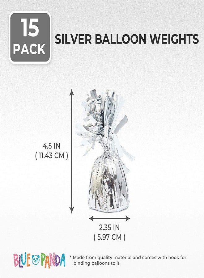 BLUE PANDA Balloon Weights - 4.5 x 2.35 in, Silver, 15 Pack - Table Balloon Stand Weight & Holder with Tinsel Tassel Fringe & Hook - Image 3