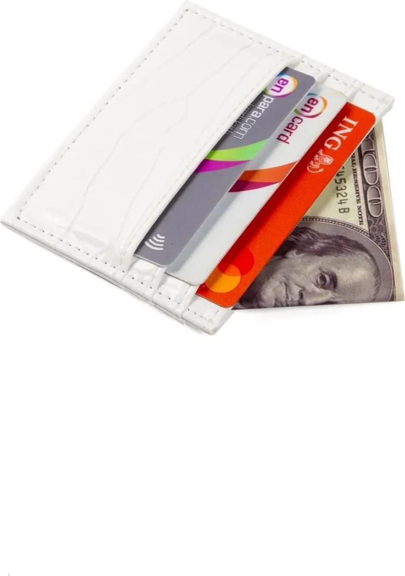 Newish Polo White Practical Patterned Crocodile Thin Card Holder