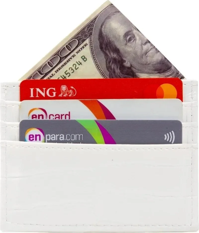 Newish Polo White Practical Patterned Crocodile Thin Card Holder