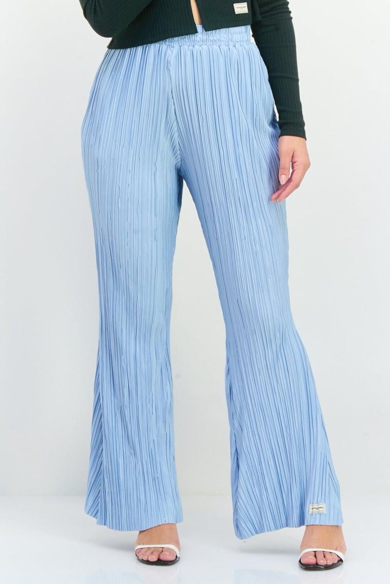 The Giving Movement Women Regular Fit Pleated Pull On Flared Pants, Light Blue - Image 1