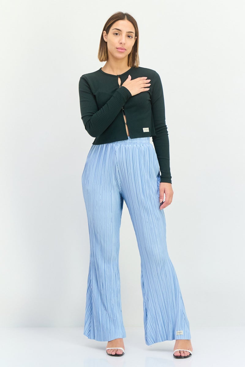 The Giving Movement Women Regular Fit Pleated Pull On Flared Pants, Light Blue - Image 2