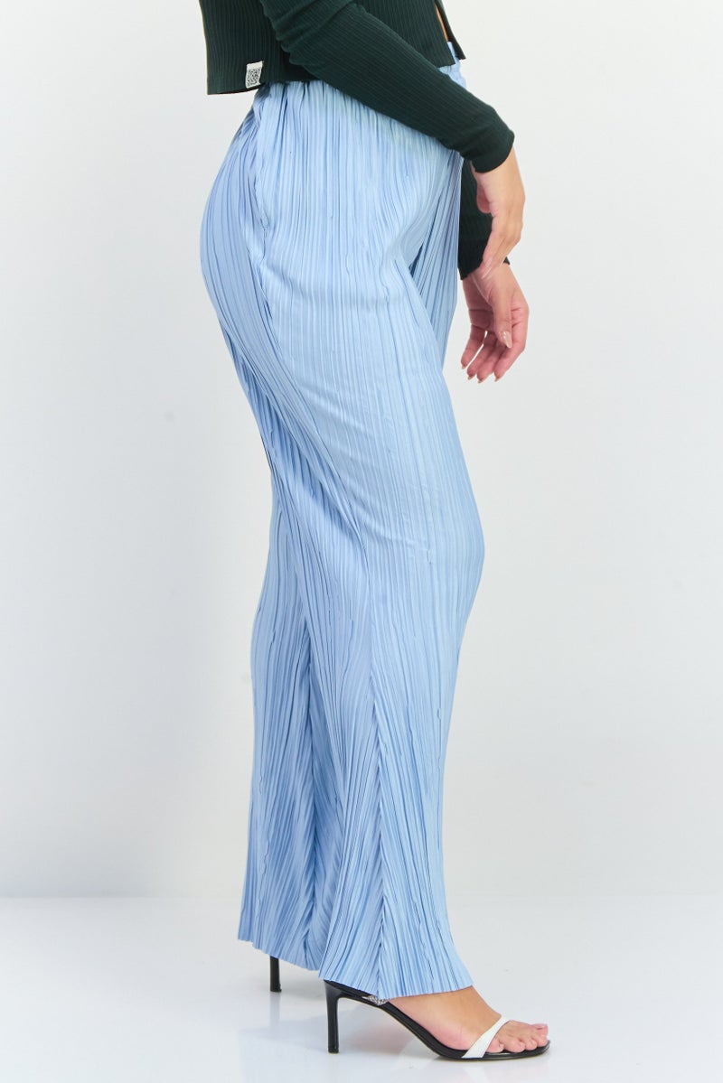 The Giving Movement Women Regular Fit Pleated Pull On Flared Pants, Light Blue - Image 4