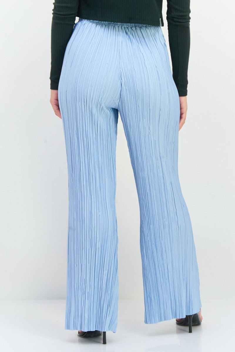 The Giving Movement Women Regular Fit Pleated Pull On Flared Pants, Light Blue - Image 3