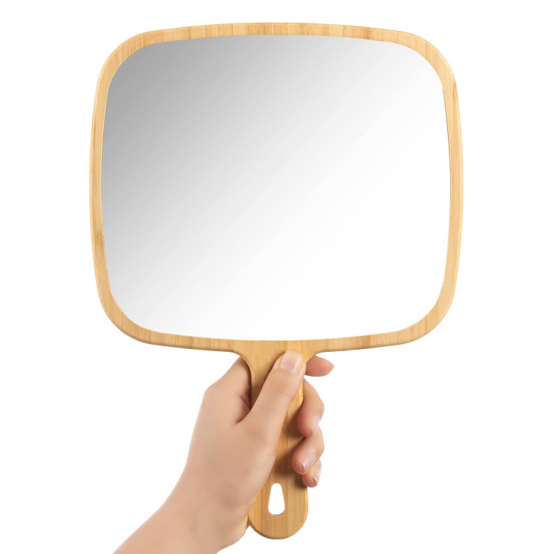 YEAKE Hand MirrorExtra Large Natural Bamboo Handheld Mirror with Handle SingleSided Portable Travel Vanity Mirror for Men  Women89 W x 124 L