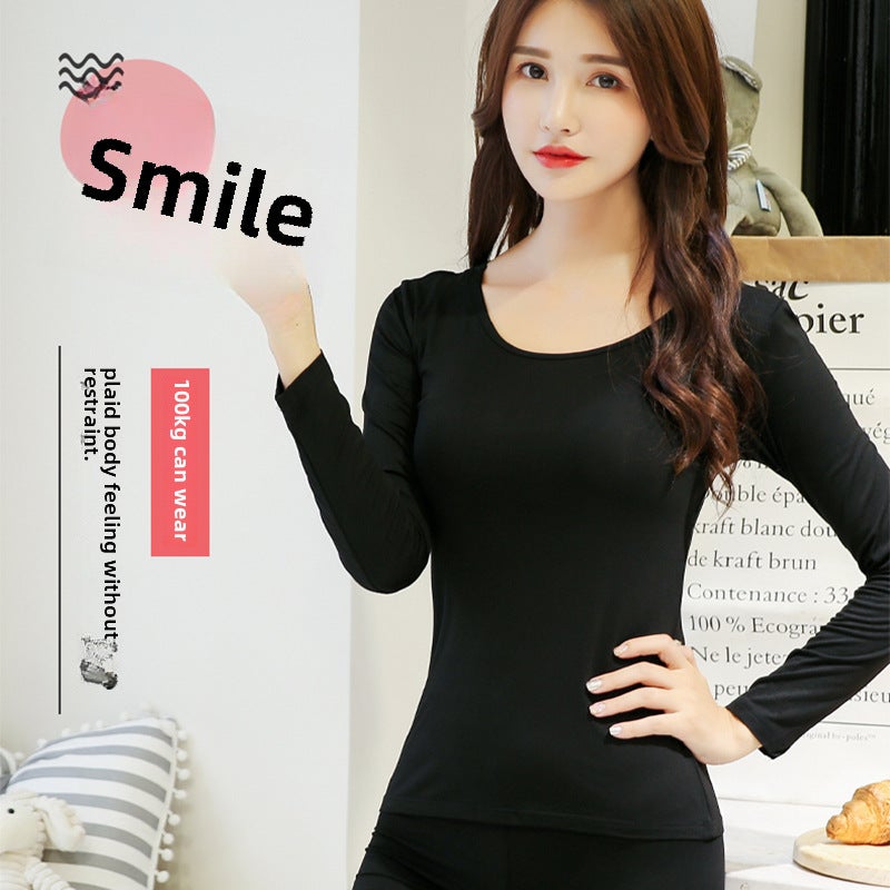 Ladies Modal Thermal Tops Autumn Winter Round Neck Slim Fit White  - Image 3