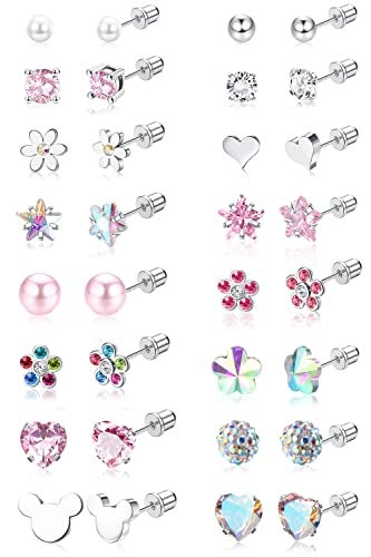 Jstyle 16 Pairs Hypoallergenic Earrings For Girls Women Surgical Steel Screwback Earrings for Sensitive Ears Cute Todder Kid Earring Screw Back Stud Earring - Image 1