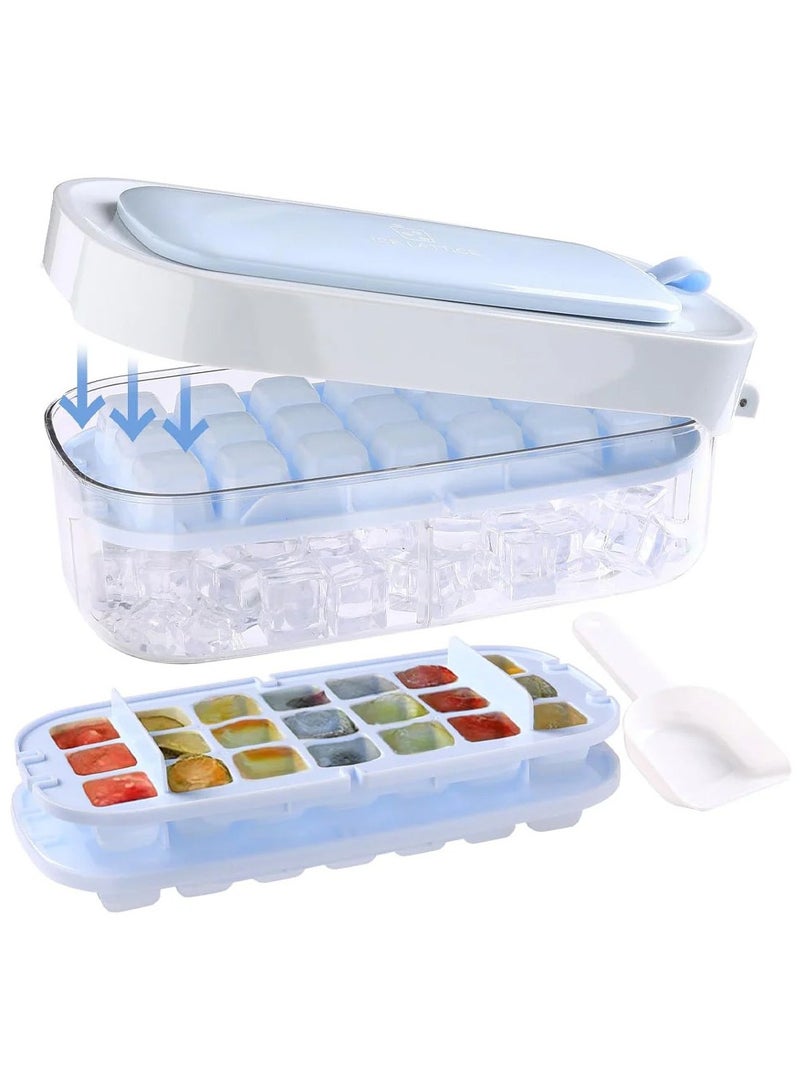 FEND Pressing Ice Lattice Mold Ice Cube Tray with Lid and Bin Ice Trays for Freezer with ice scoop storage space Blue  - Image 1