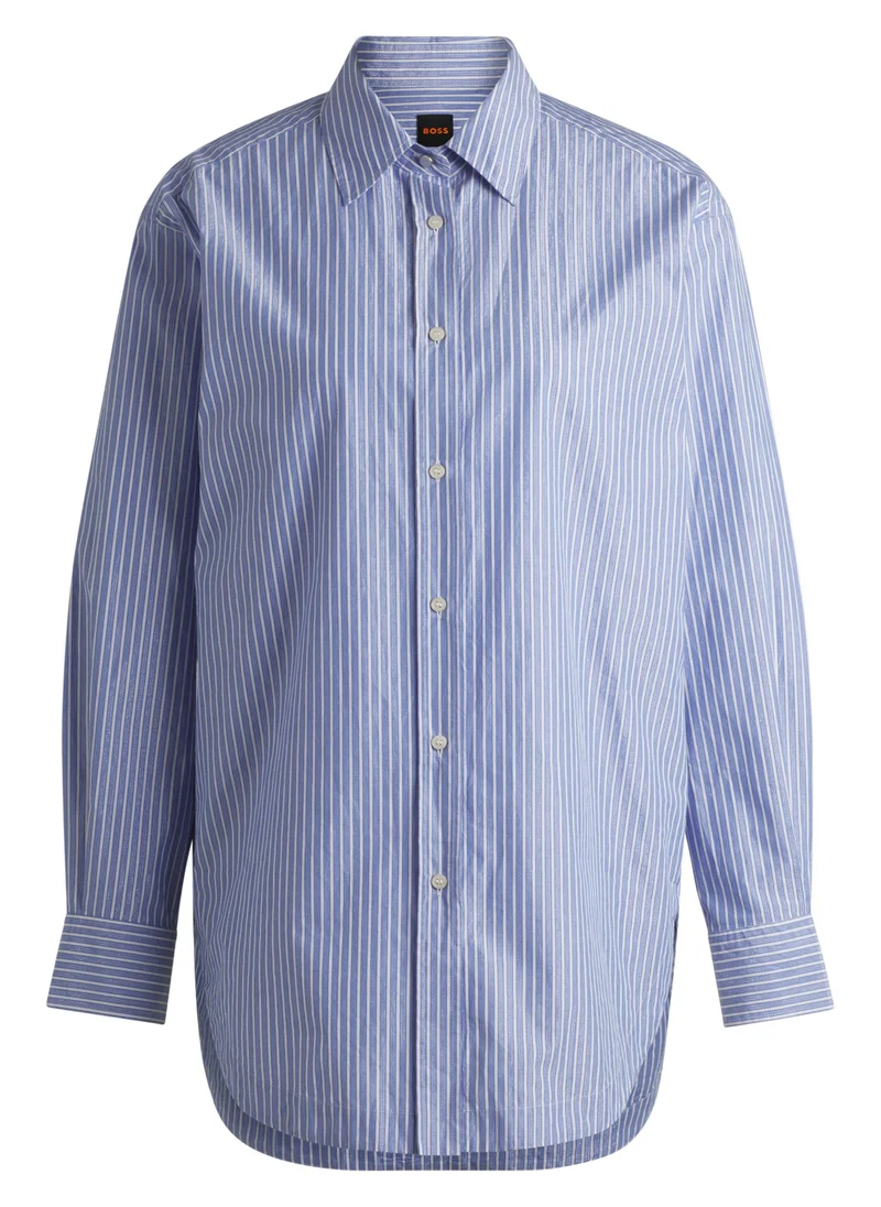 BOSS Relaxed-fit blouse in striped cotton-blend poplin