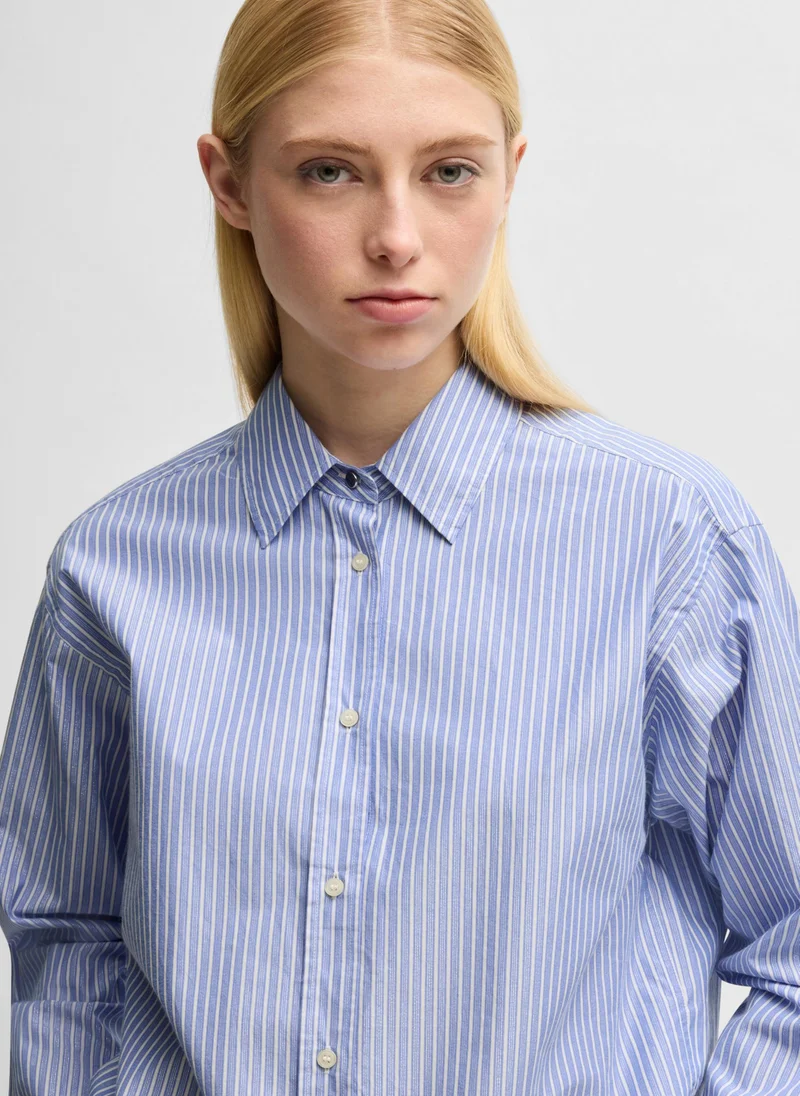 BOSS Relaxed-fit blouse in striped cotton-blend poplin