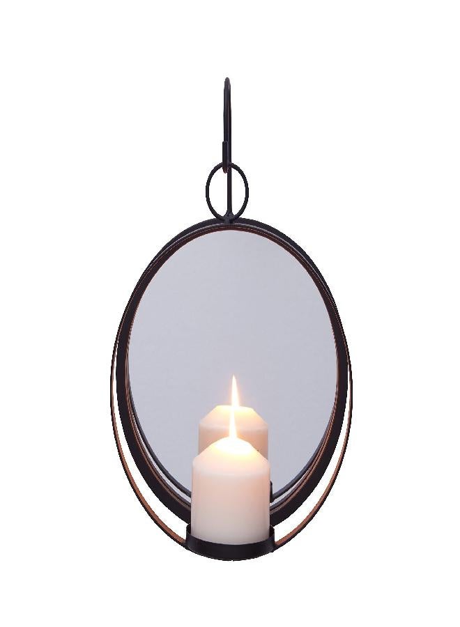 Danya B Danya B. Round Wrought Iron Pillar Candle Sconce with Mirror - A Decorative Rustic Metal Hanging Wall Candleholder  - Image 1