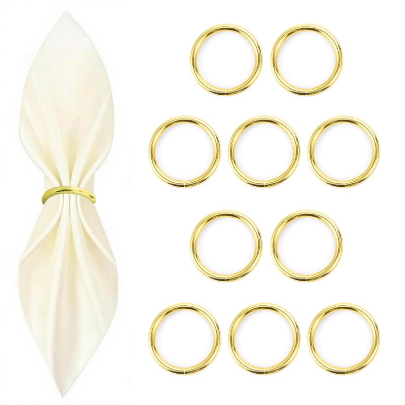 CYRYLC 10 Pcs Gold Napkin Rings - Metal Napkin Ring(Round) Stainless Steel Napkin Rings for Table Settings Wedding Christmas Party Dinner Table - Image 1