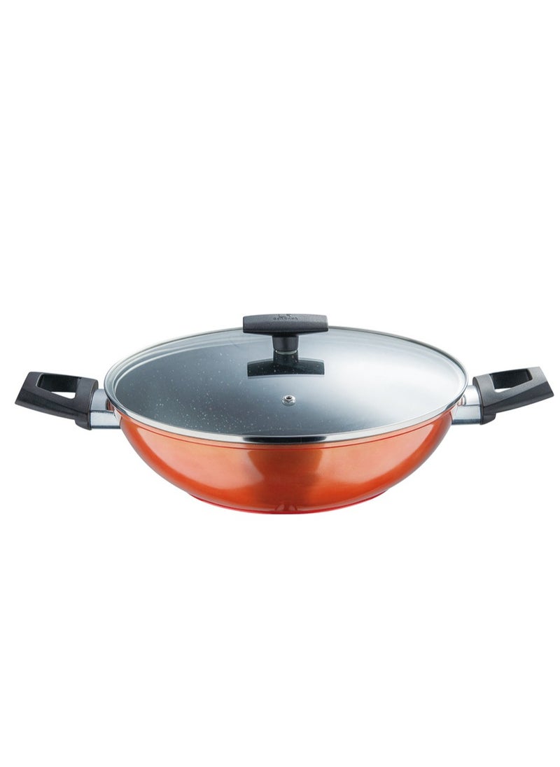 BERGNER ULTRA FORGED ALUMINUM KADAI+ LID 28X8 CM WITH INDUCTION BOTTOM, METALIC ORANGE COLOR, BG35516OR  - Image 1
