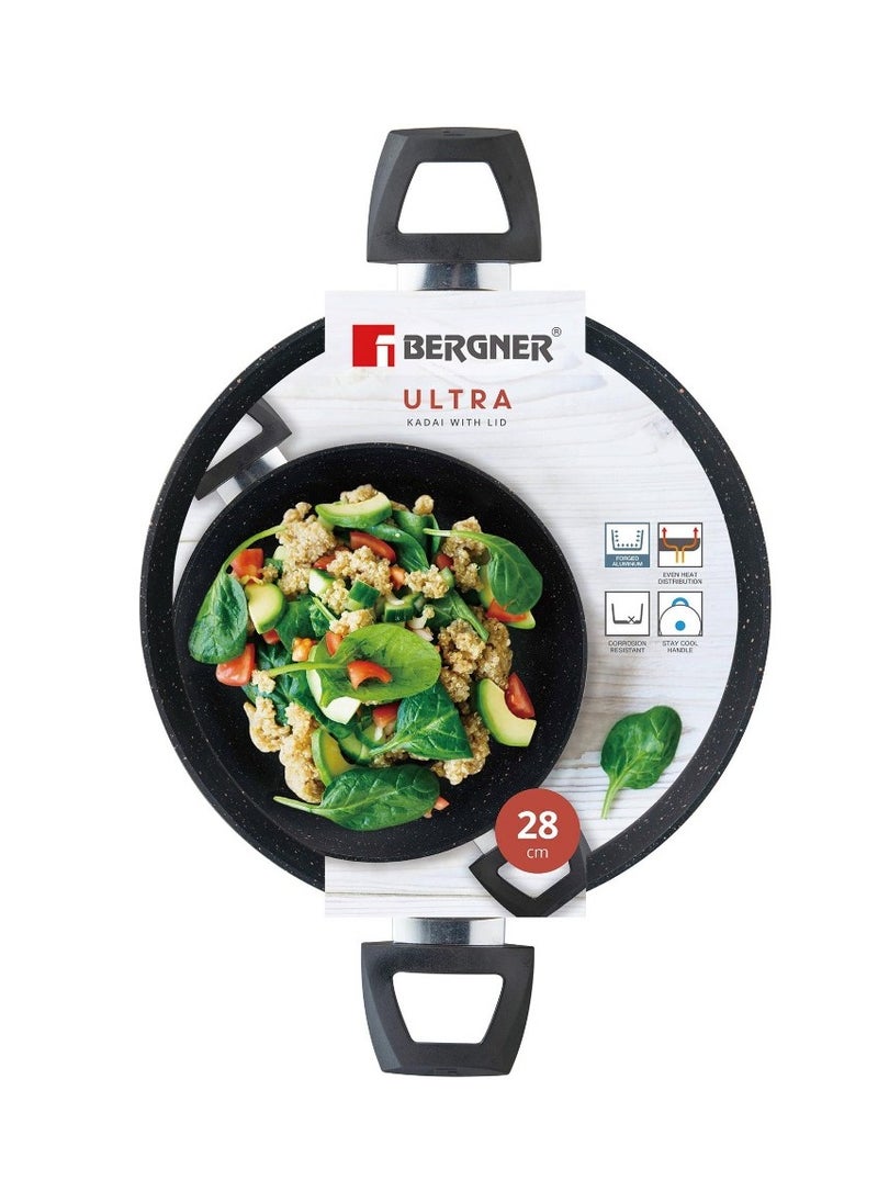 BERGNER ULTRA FORGED ALUMINUM KADAI+ LID 28X8 CM WITH INDUCTION BOTTOM, METALIC ORANGE COLOR, BG35516OR  - Image 3