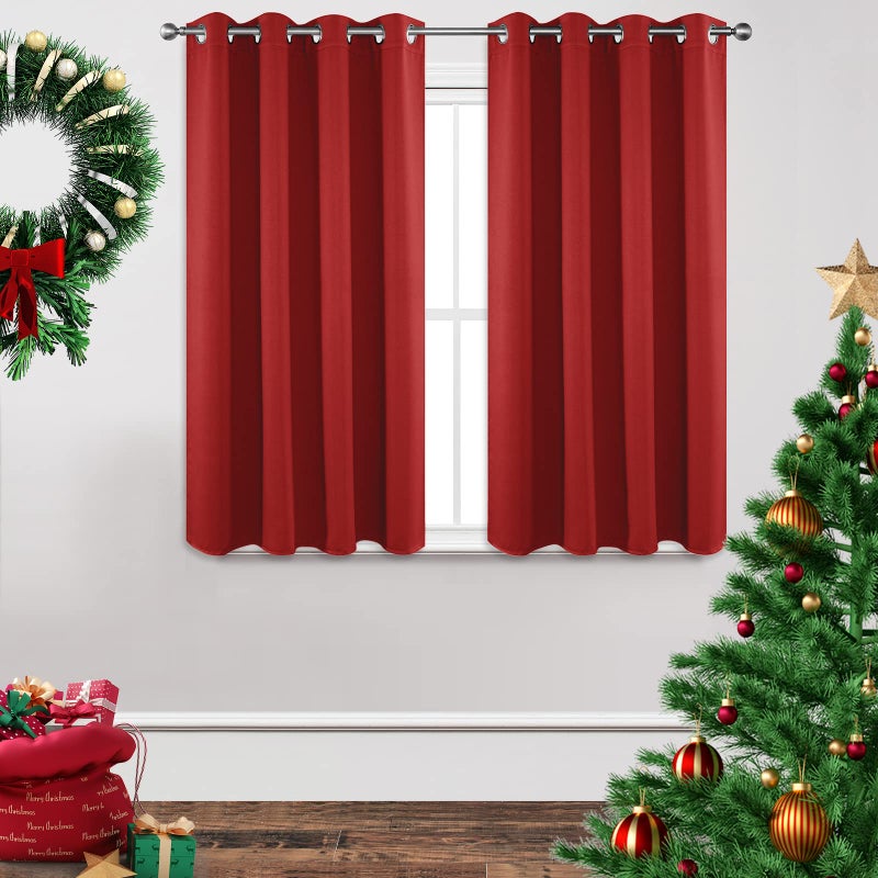 Joydeco الستائر Joydeco Blackout 54 بوصة طول 2 لوحات ضيقة معزولة حرارية معزولة طويلة الستائر والستائر 2 Burg غرفة الستائر جروميت نافذة غرفة نوم غرفة المعيشة (W52 x L54 بوصة أحمر) - Image 1