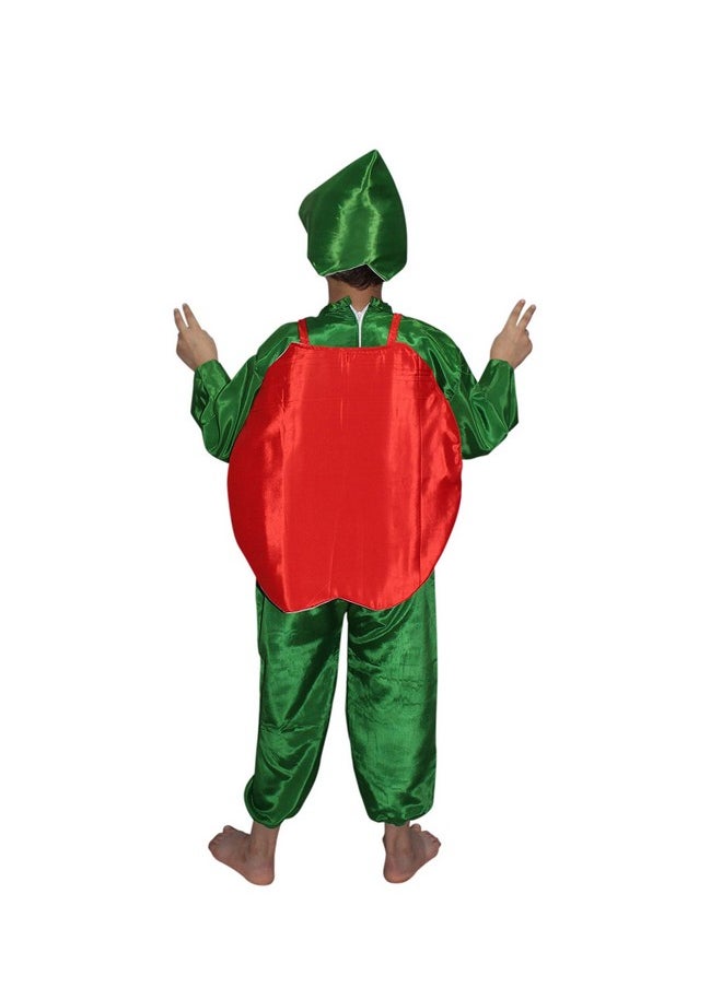Kaku Fancy Dresses Kaku Fancy Dresses Kids Polyester Apple Fruits Costume Cutout with Cap (Red/Green)  - Image 3