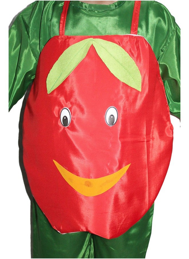 Kaku Fancy Dresses Kaku Fancy Dresses Kids Polyester Apple Fruits Costume Cutout with Cap (Red/Green)  - Image 1