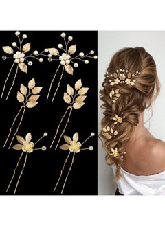 La Jolie Jasmin 6 Pieces Bridal Wedding Hair Pins Gold Leaf Crystal Pearl Hair Pins Clips Headpiece Vintage Wedding Hair Accessories Jewelry with Rhinestone for Brides Bridesmaids Flower Girls (Lovely)  - Image 1