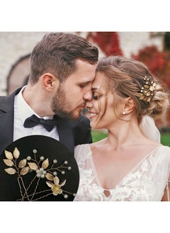 La Jolie Jasmin 6 Pieces Bridal Wedding Hair Pins Gold Leaf Crystal Pearl Hair Pins Clips Headpiece Vintage Wedding Hair Accessories Jewelry with Rhinestone for Brides Bridesmaids Flower Girls (Lovely)  - Image 4