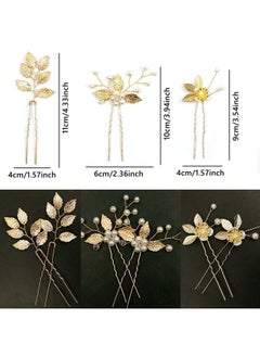 La Jolie Jasmin 6 Pieces Bridal Wedding Hair Pins Gold Leaf Crystal Pearl Hair Pins Clips Headpiece Vintage Wedding Hair Accessories Jewelry with Rhinestone for Brides Bridesmaids Flower Girls (Lovely)  - Image 3