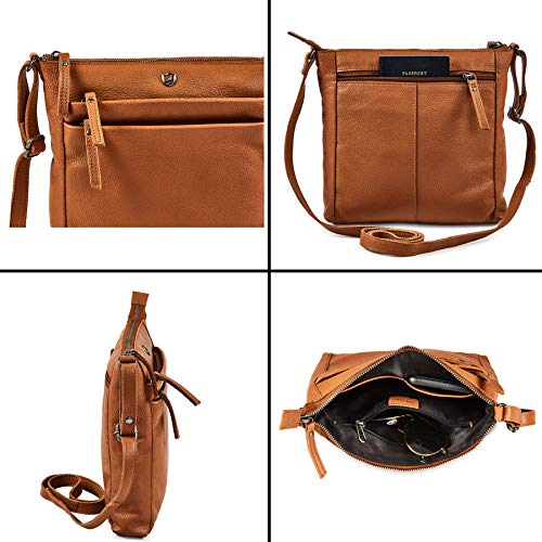 Cochoa Small Soft Genuine Leather Crossbody Purse Women’s Sling Crossover Shoulder Travel Handbag with Triple Zipper (Cognac Nappa) - Image 5