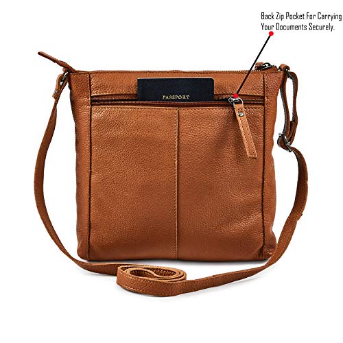 Cochoa Small Soft Genuine Leather Crossbody Purse Women’s Sling Crossover Shoulder Travel Handbag with Triple Zipper (Cognac Nappa) - Image 4