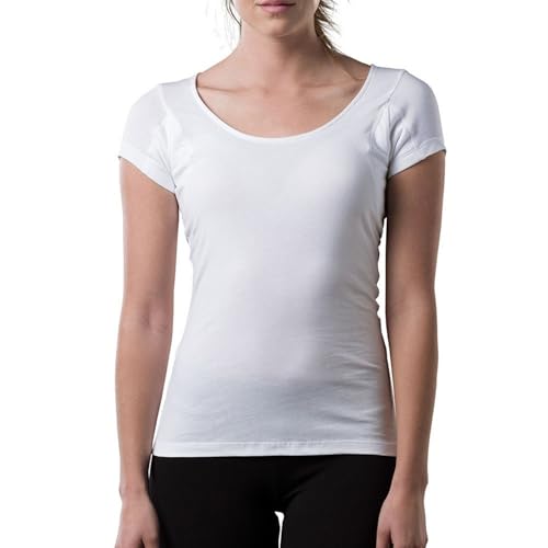 THOMPSON TEE Women's Sweatproof Undershirt - Cotton Scoop Neck T-Shirt with Underarm Sweat Pads - Original Fit - Aluminum-Free Alternative - White - X-Small - Image 1