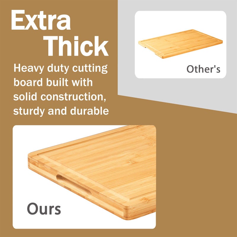 Allsum Bamboo Wood Cutting Boards for Kitchen, 1" Thick Charcuterie Boards, Butcher Block with Juice Grooves & Handles - Image 2