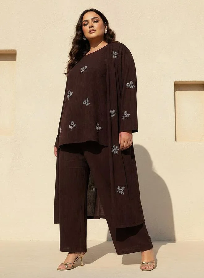 Ulla Popken Ulla Popken Relaxed Fit Longline Shrug with Embellishments