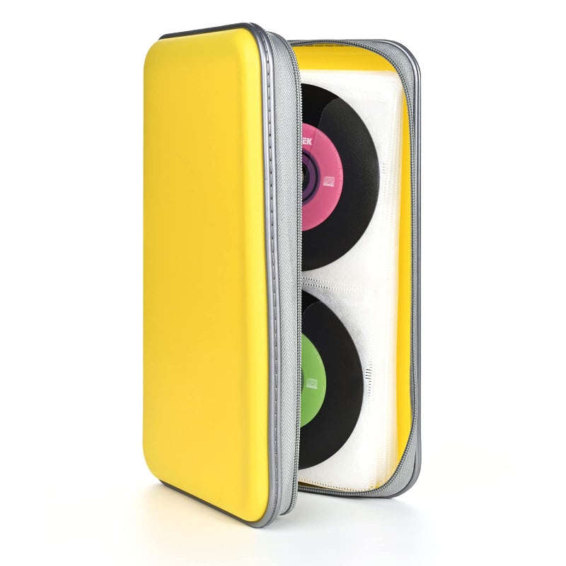 UENTIP UENTIP 96 Capacity CD CasePortable DVD Hard Plastic Case Holder CD Organizer Wallet Protective DVD Storage 96 Yellow 