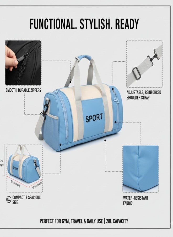 BOLDSTUFF Gym Bags for Men Compact Sports Duffle for Women Unisex Duffle Bag for Carry & Travel Adjustable & Water-Resistant for Shoes Towel Duffel Sports Bag (Sky Blue) - Image 2