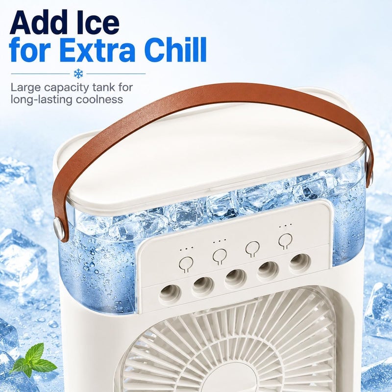 ECVV Cross part assemble fit Portable Mini Fan Air Conditioner Evaporative Cooler with Humidifier, 350ml USB Personal Air Cooler Fan, 3 Speeds, 7 Color LED Night Light, Water Tank Cooling for Home, Office, Bedroom & Travel Trendy varied sizing alternatives - Image 3