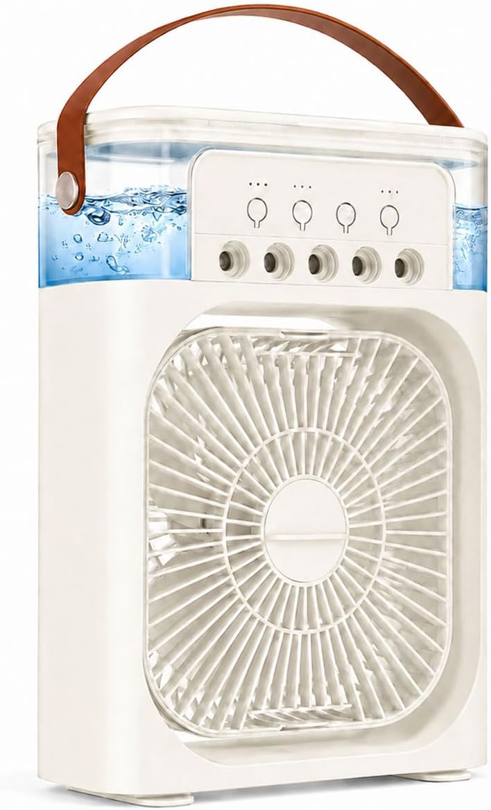 ECVV Cross part assemble fit Portable Mini Fan Air Conditioner Evaporative Cooler with Humidifier, 350ml USB Personal Air Cooler Fan, 3 Speeds, 7 Color LED Night Light, Water Tank Cooling for Home, Office, Bedroom & Travel Trendy varied sizing alternatives - Image 1